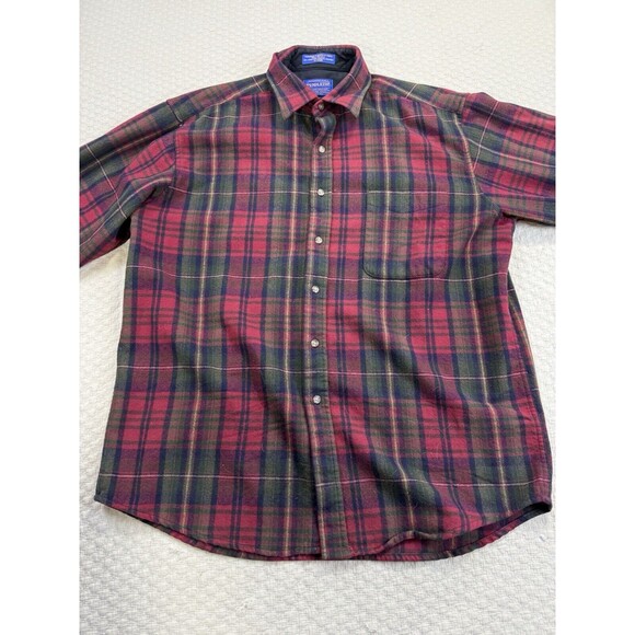 Pendleton Plaid Flannel Shirt Long Sleeve 100% Wool | Red and Green | Size Large - Picture 3 of 14